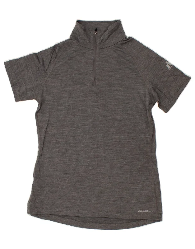 EDDIE BAUER Womens Pullover Tracksuit Top UK 14 Large Grey Flecked Peter Pan Collar