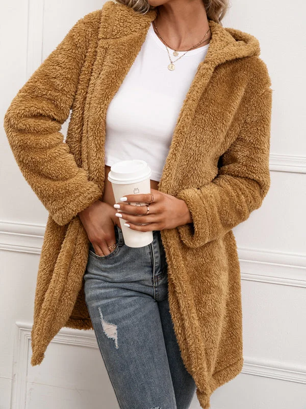 Women's Lamb Fleece Mid Length Cardigan Hooded Trench Coat Cardigan Knitwear Sweater Women's Lamb Fleece Mid Length Cardigan Hooded Trench Coat Cardigan Knitwear Sweater