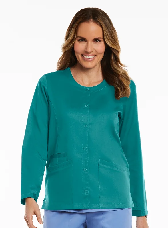 Round Neck Snap Jacket by Maevn XS-3XL /  TEAL BLUE Jacket Blazer Coat