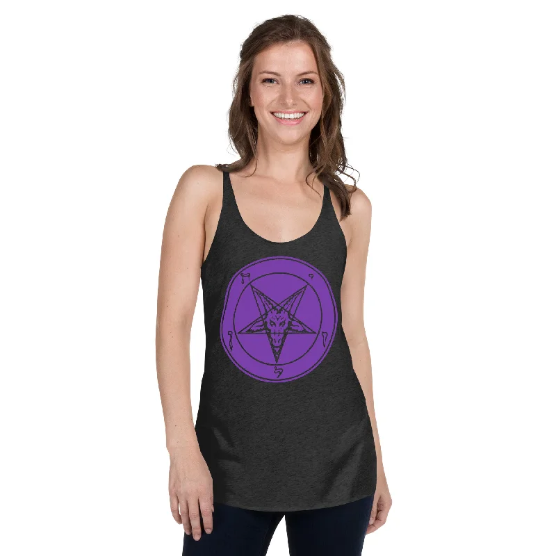 Classic Sigil of Baphomet Goat Head Pentagram Women's Racerback Tank Top Shirt Purple Print playful tank top