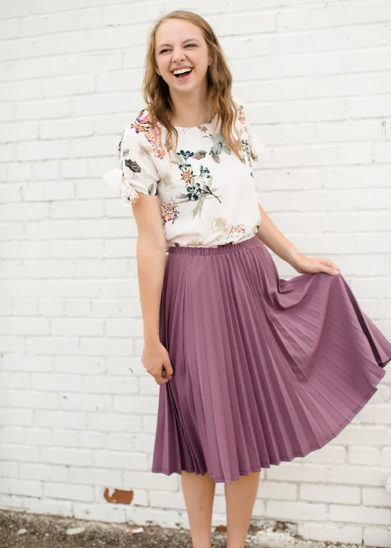 Mauve Pleated Midi Skirt high waist skirt