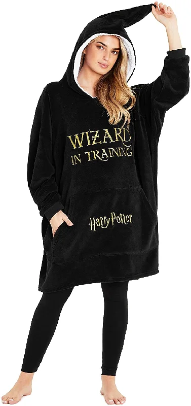 Harry Potter Black Hoodie Blanket Women, Fleece Oversized Sweatshirt Hoodie with Thumb Holes Functional Cozy