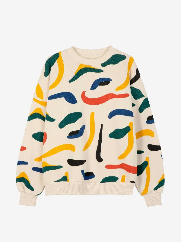 Brushstrokes Printed Sweatshirt Hoodie with Full-Zip Functional Layering