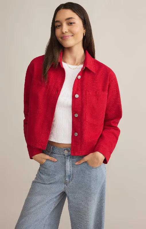 All Day Cropped Denim Jacket Welt Pockets Slit Pockets Flap Pockets