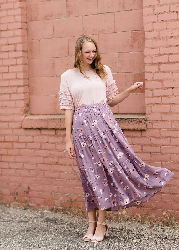 Vintage Tiered Floral Maxi Skirt spandex blend skirt