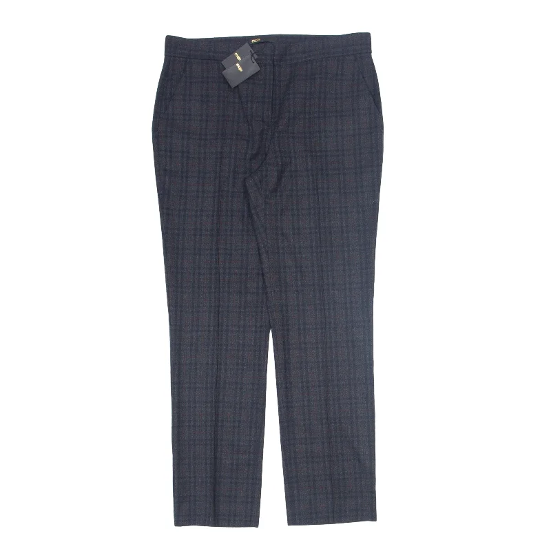 MAJE Check Trousers Blue Regular Tapered Womens W32 L28 Trousers fashionable chic