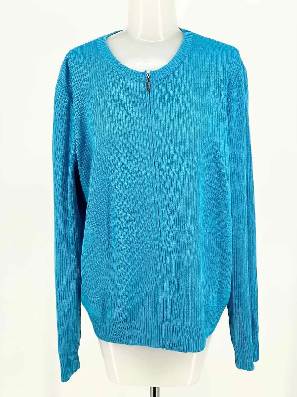 ST. JOHN Size XL Aqua Knit Cardigan Velvet Chenille Corduroy