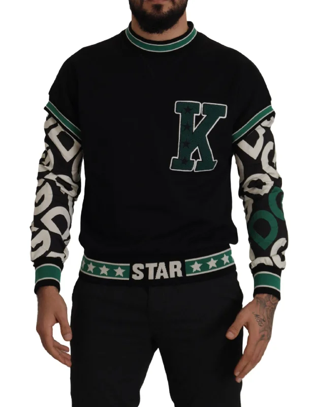 Regal Crewneck Pullover Sweater - Black & Green Jewel Neck Pullover