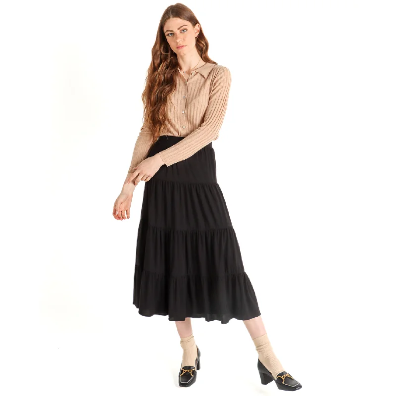 Women's Elasticated Tiered Midi Skirt lace skirt delicate