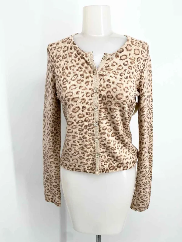 Rebecca Taylor Women's Beige/Brown Button Down Silk Blend Cheetah Cardigan Stylish Fashionable Trendy Rebecca Taylor Women's Beige/Brown Button Down Silk Blend Cheetah Cardigan Stylish Fashionable Trendy