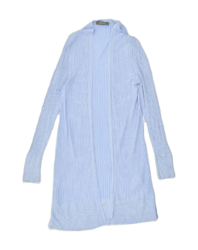 OASIS Womens Longline Cardigan Sweater UK 12 Medium Blue Viscose Print Jacquard Patchwork