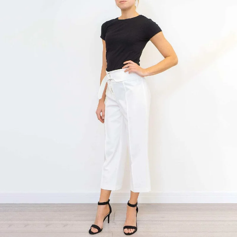 Next Ivory White Crop Belted Wide Leg Tailored Smart Trousers Chinos Cotton Straight Leg Next Ivory White Crop Belted Wide Leg Tailored Smart Trousers Chinos Cotton Straight Leg