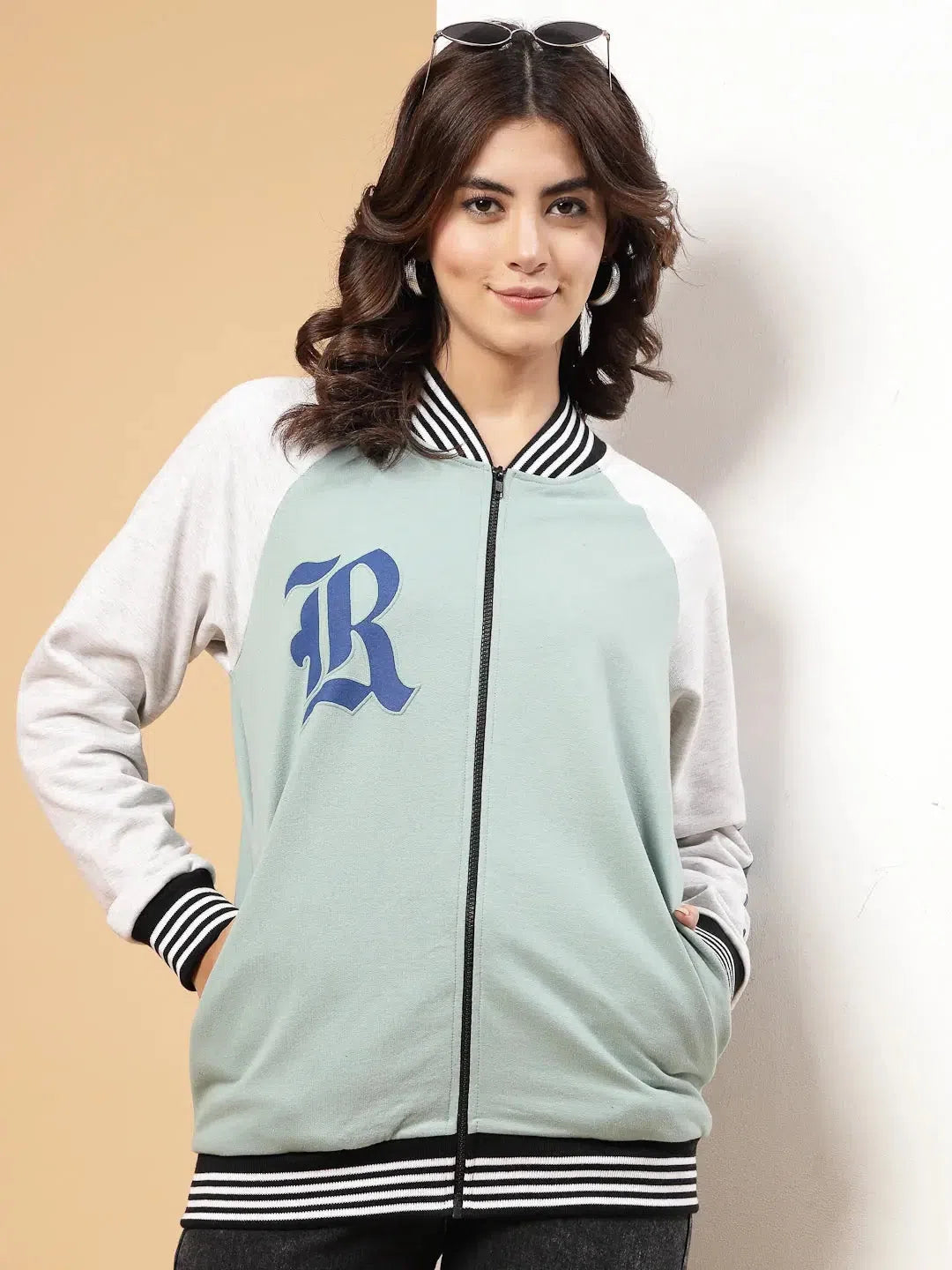 Rigo Women Rigo Signature Puff Printed Varsity Jacket-WSW063-1119-L Denim Jacket Leather Jacket Suede Jacket