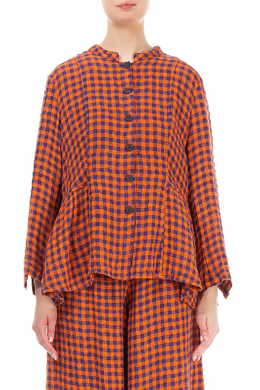 Orange Check Peplum Linen Jacket Jersey Jacket Tulle Jacket Batik Jacket