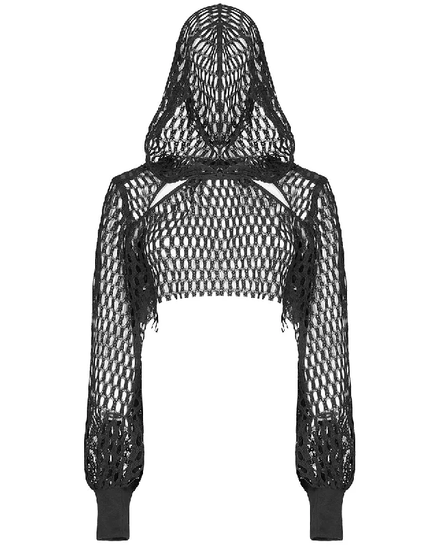 Punk Rave Daily Life Casual Punk Cropped Mesh Hoodie Hoodie with Elastic Waist Stretchable Comfortable Punk Rave Daily Life Casual Punk Cropped Mesh Hoodie Hoodie with Elastic Waist Stretchable Comfortable