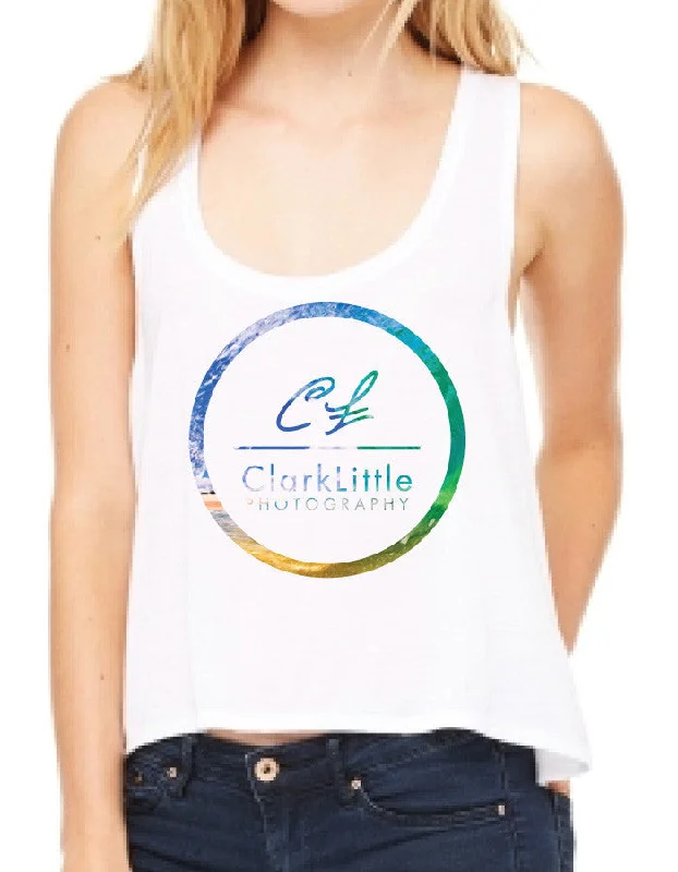 Womens Tank Top: Crystal Circle (white) cutout tank top