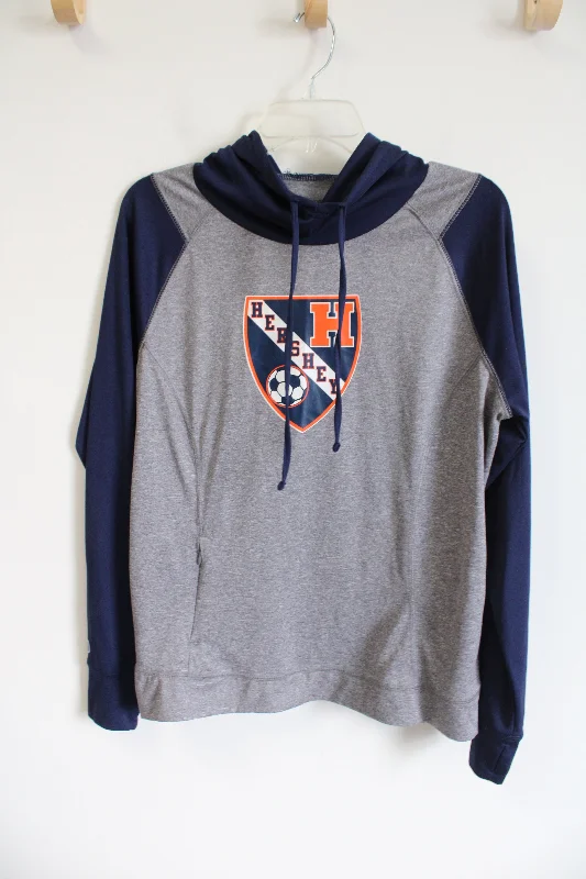 Holloway Hershey Soccer Navy & Gray Hoodie | L Hoodie with Raw Hem Edgy Unfinished