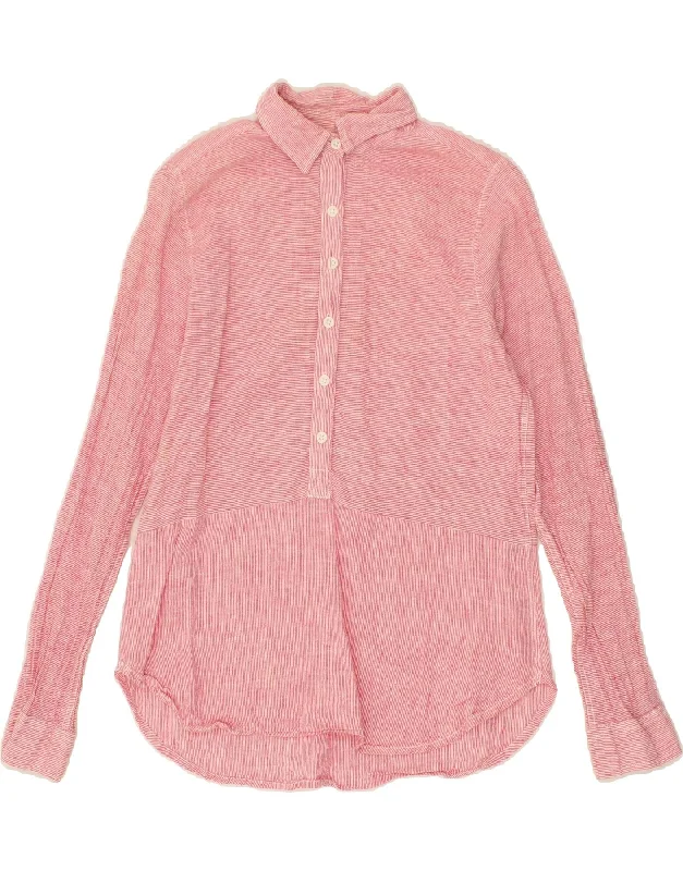 DACK'S Womens Pullover Shirt UK 10 Small Pink Striped Bell Sleeve Stylish