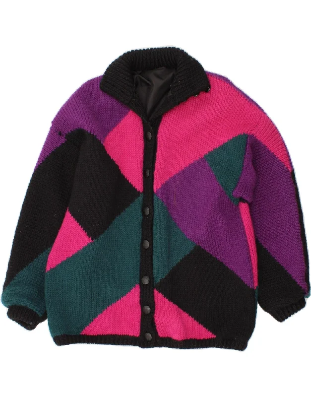 VINTAGE Womens Cardigan Sweater UK 16 Large Multicoloured Colourblock Cable Knit Ribbed Knit Lace Knit VINTAGE Womens Cardigan Sweater UK 16 Large Multicoloured Colourblock Cable Knit Ribbed Knit Lace Knit