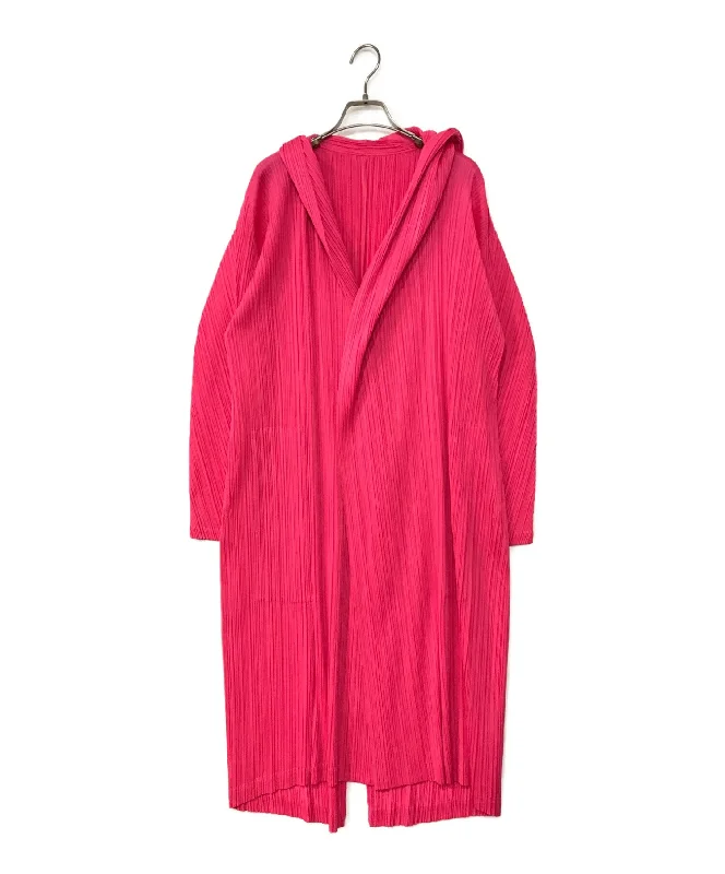 [Pre-owned] PLEATS PLEASE Hooded Pleated Cardigan PP71-EN164 Mesh Blend Leather Blend Suede Blend