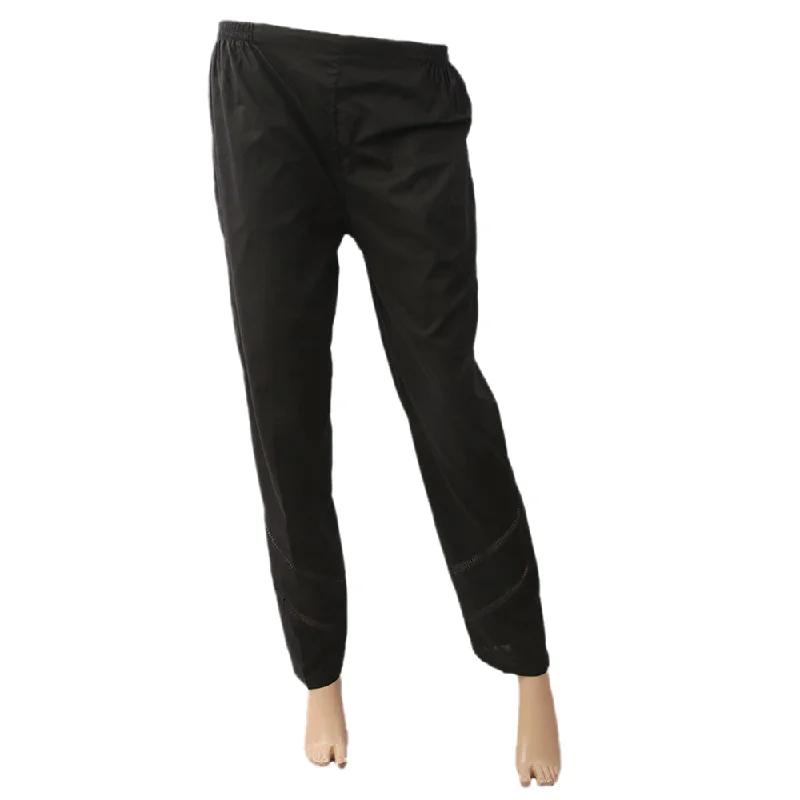 Women's Eminent Embroidered Woven Trouser - Black Trousers Summer Linen