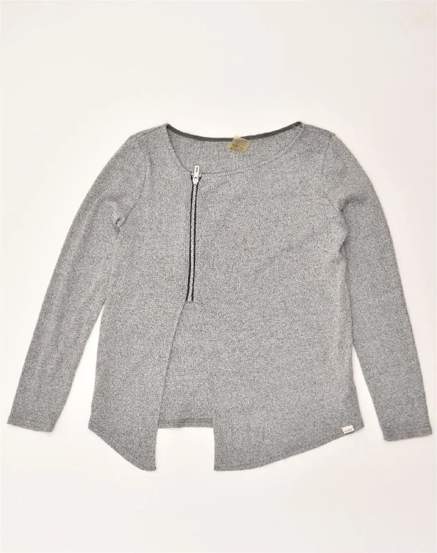 ROXY Womens Cardigan Sweater UK 10 Small Grey Viscose Elasticated Padded Insulated