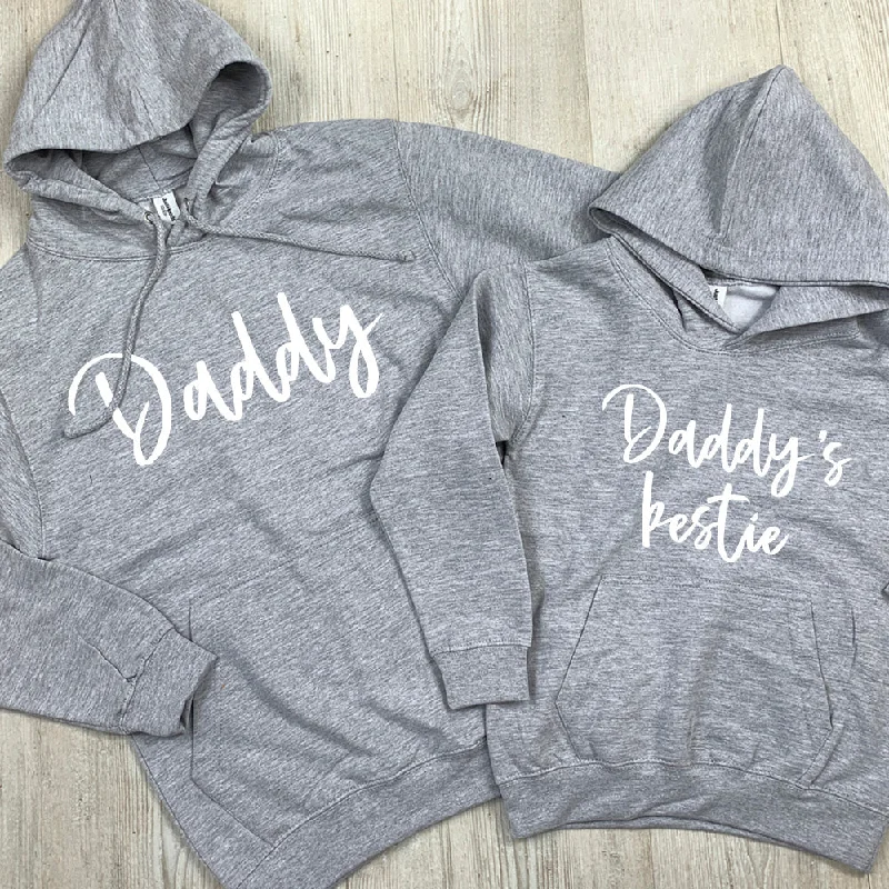 Daddy & Daddy's Bestie Chelsea Script Hoodies-Heather Grey Hoodie with Puffed Sleeves Voluminous Trendy