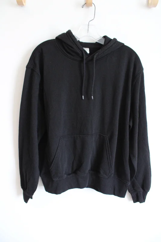 Divided H&M Basic Black Hoodie | L Hoodie with Zipper Placket Modern Functional