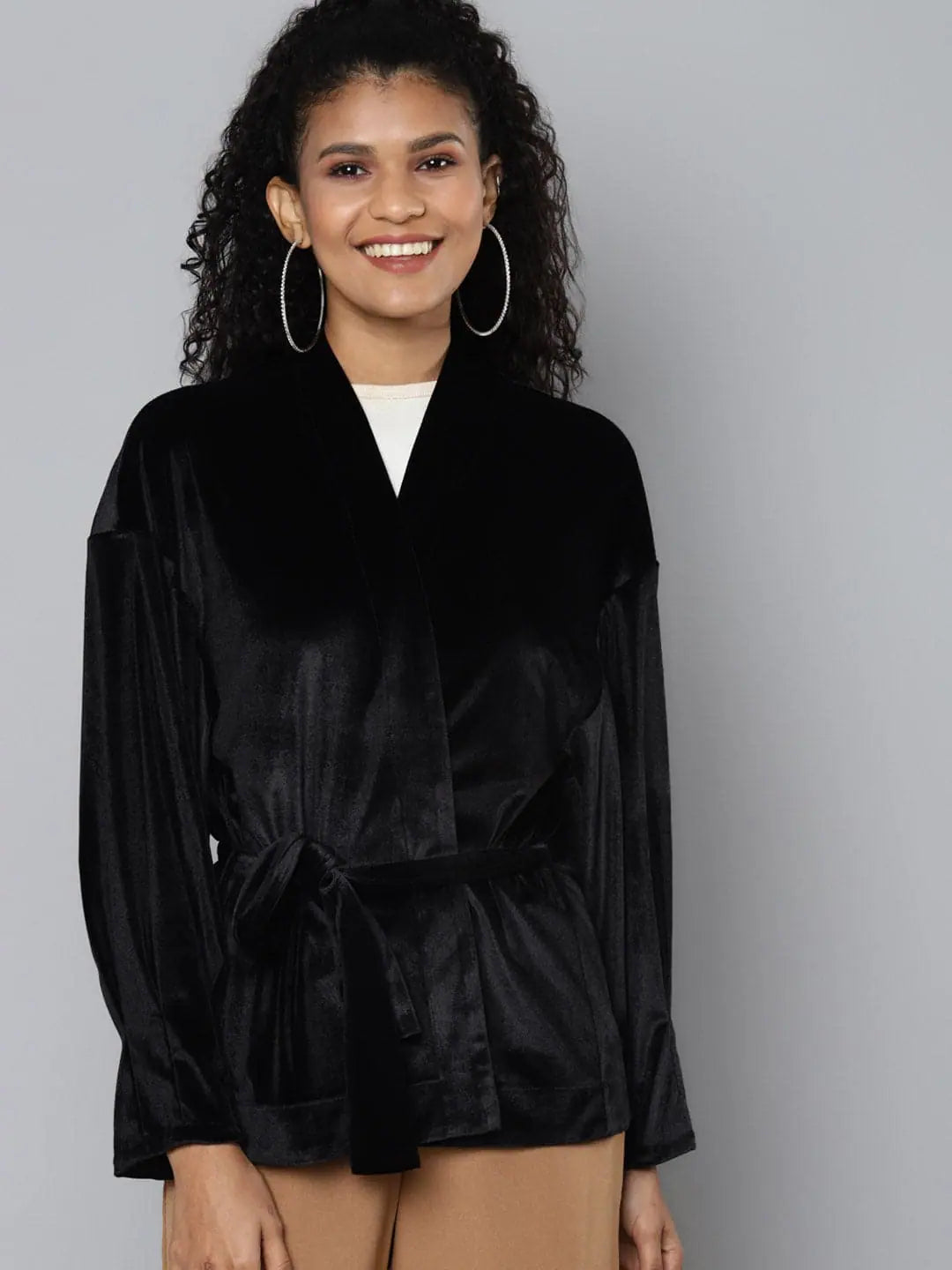 Women Solid Black Full Sleeve Jacket Satin Jacket Silk Jacket Chiffon Jacket