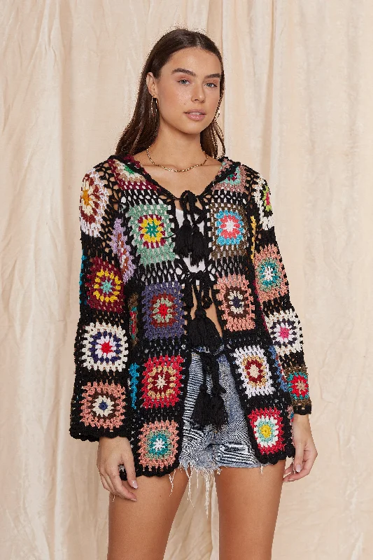 Cozy Hooded Cardigan Striped Floral Plaid