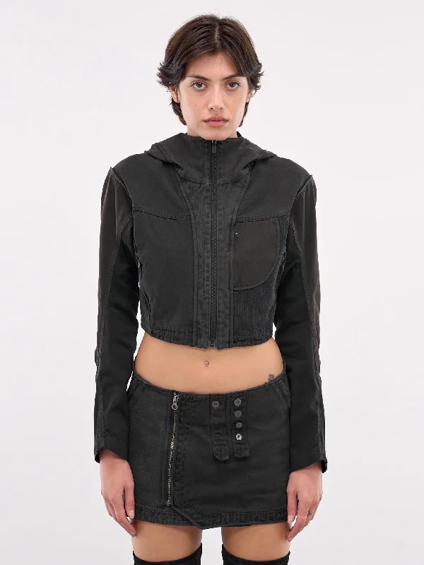 Patchwork Crop Jacket (JK13ST-STONE) Knit Fabric Woven Fabric Fleece Fabric
