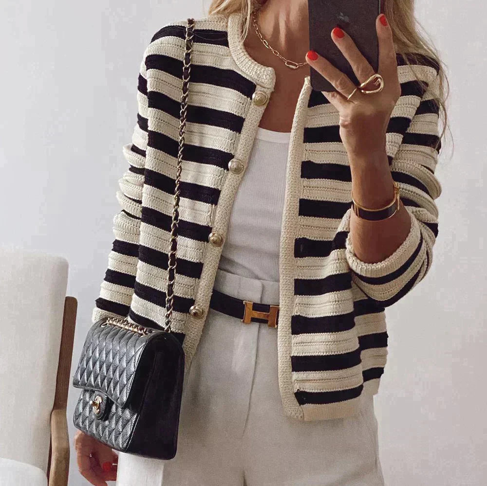 Lucy® | Stylish long-sleeved striped cardigan Plaid Cardigan Polka Dot Checkered