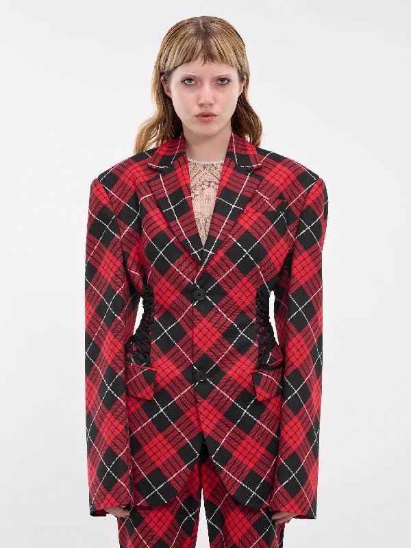 The Tartan Suit Jacket (F-VE074P-C062-300001-RED-MULTI) Fleece Fabric Down Fabric Feather Fabric