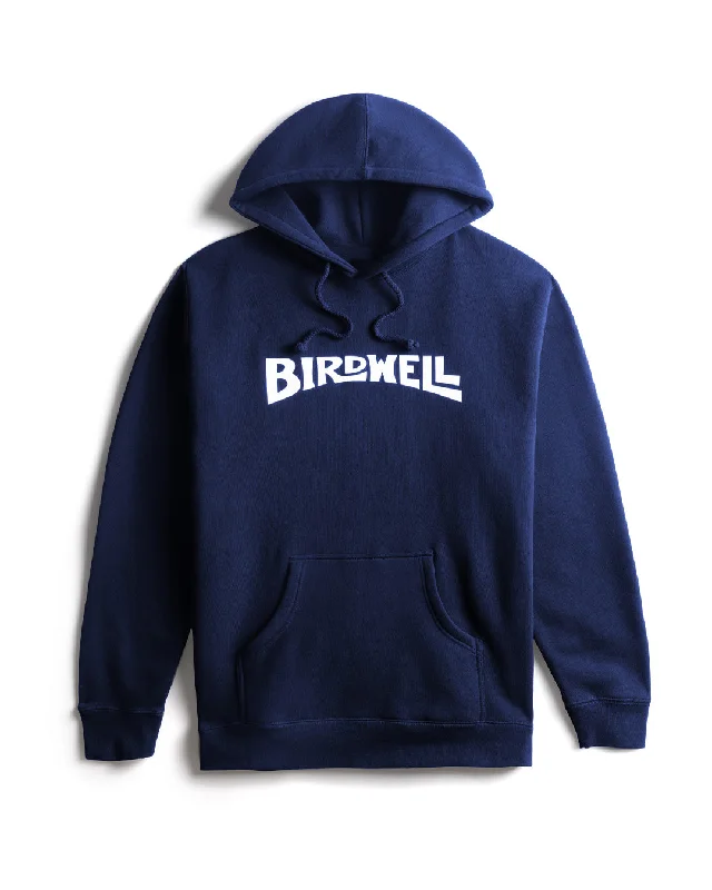 Wordmark Hoodie - Navy Hoodie with Front Slit Layering Stylish