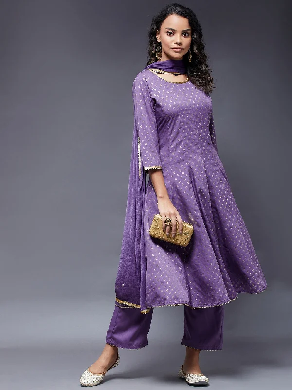 Women's Anarkali Full Flare Kurta With Trouser Ans Duppata  - Azira Trousers High Rise Slim Fit