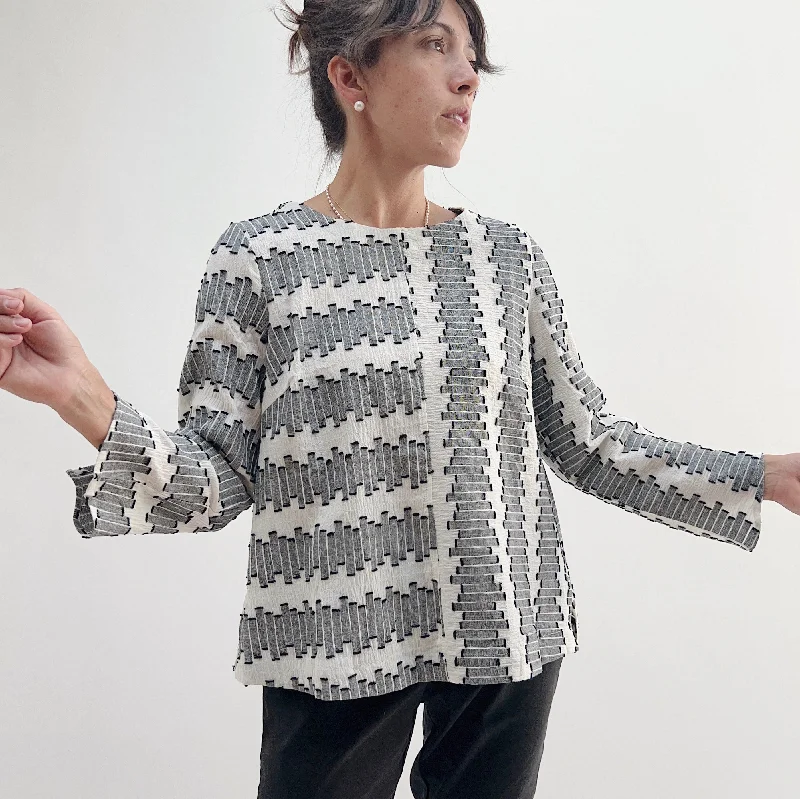 Habitat | Embroidered Cotton Button Back Pullover in Winter White Oversized Cozy Pullover