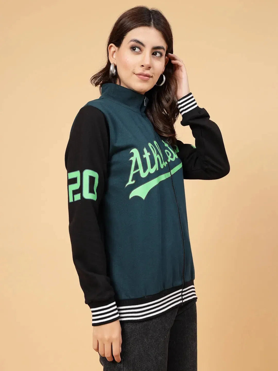 Rigo Women Athletic Puff Printed Varsity Jacket-WSW062-1117-L Faux Fur Jacket Real Fur Jacket Shearling Jacket