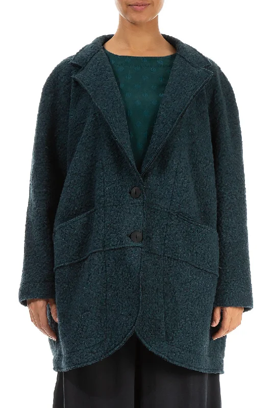 Collar Teal Plush Wool Cotton Jacket-Coat Quilted Jacket Puffer Jacket Insulated Jacket