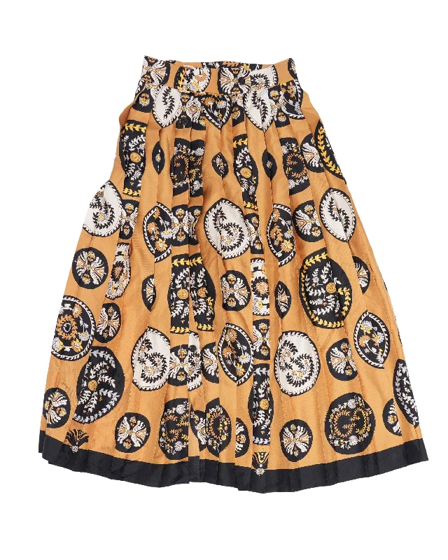 Printed Pleated Midi Skirt silk skirt smooth