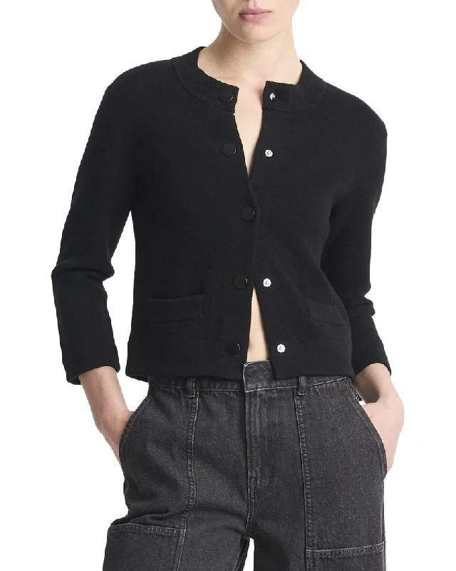 Vince Shrunken Snap Wool-Blend Cardigan Elasticated Padded Insulated