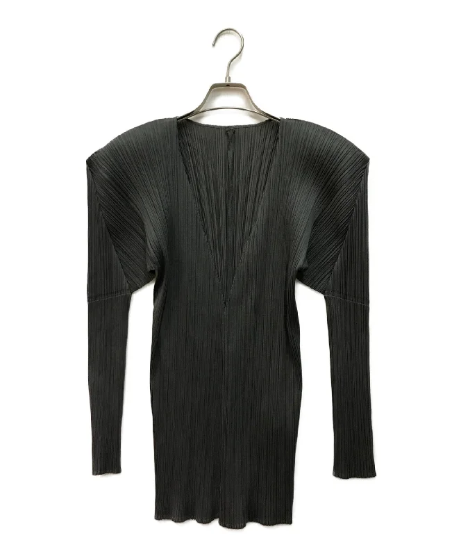 [Pre-owned] PLEATS PLEASE Pleated Cardigan Buttonless Topper Cardigan Woven Chenille Brocade Lace