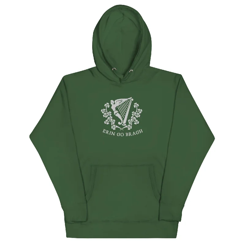 Erin Go Bragh Harp Embroidered Hoodie Hoodie with Hem Detail Decorative Unique