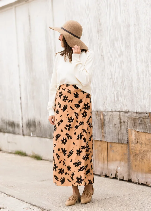 High Waist Floral A-Line Midi Skirt - FINAL SALE leather skirt durable