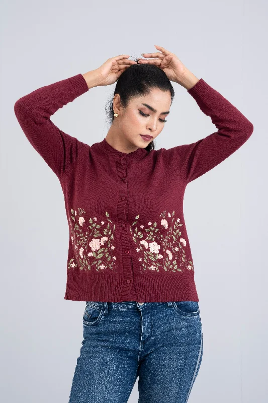 Short-Length Floral-Embroidered Cardigan Rayon Fabric Velvet Fabric Corduroy Fabric