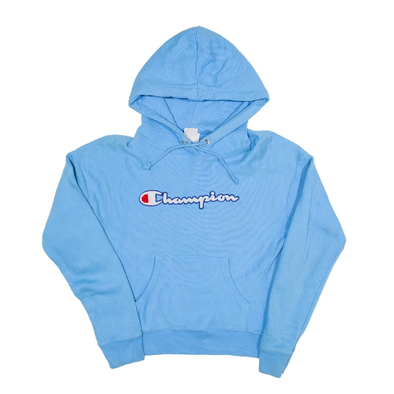CHAMPION Reverse Weave Hoodie Blue Pullover Womens S Ruffle Neck Pullover