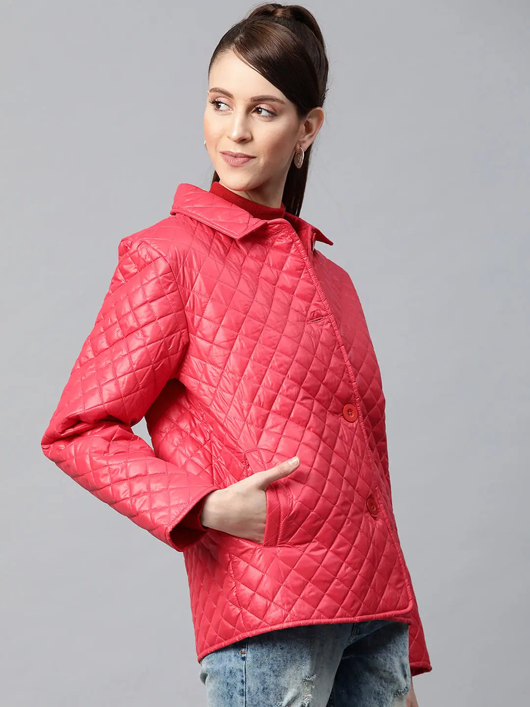 Women Solid Red Collared Neck Full Sleeve Jacket Chenille Fabric Brocade Fabric Lace Fabric Women Solid Red Collared Neck Full Sleeve Jacket Chenille Fabric Brocade Fabric Lace Fabric