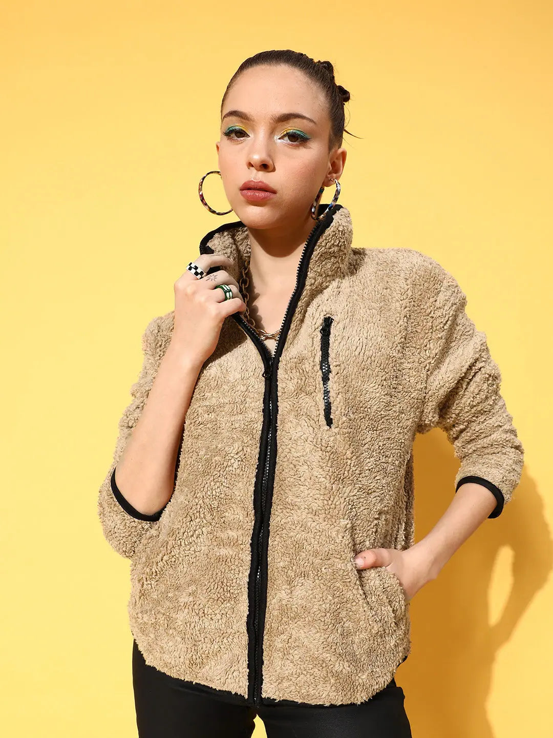 Women Solid Standard Beige Jacket Chenille Jacket Brocade Jacket Lace Jacket