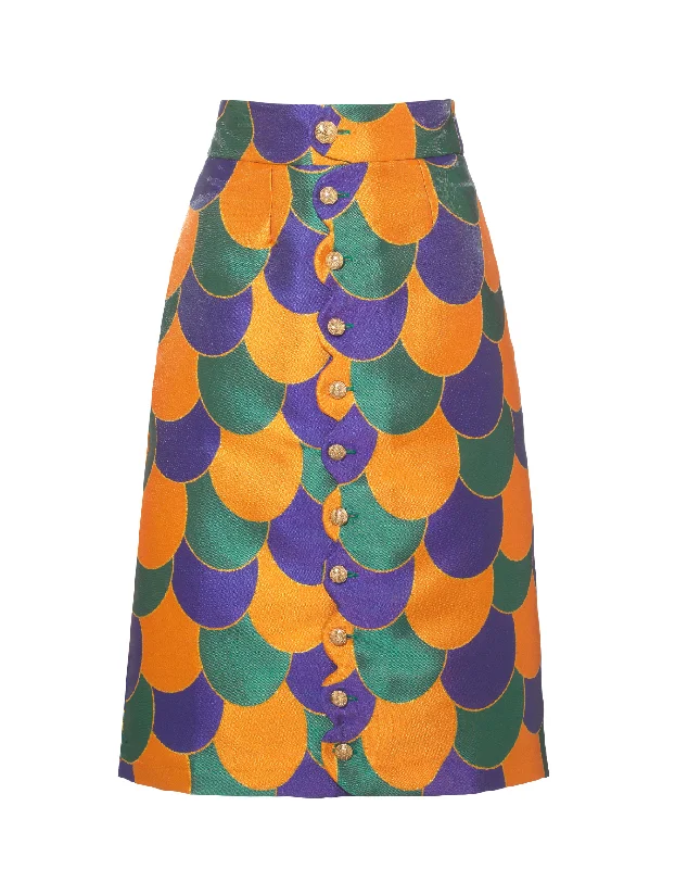 Frankie Purple Beach Print Silk Jacquard Skirt chiffon skirt airy