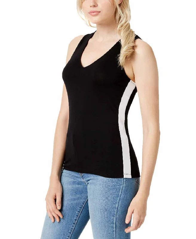 Bar III Womens Colorblocked V-Neck Tank Top cutout tank top
