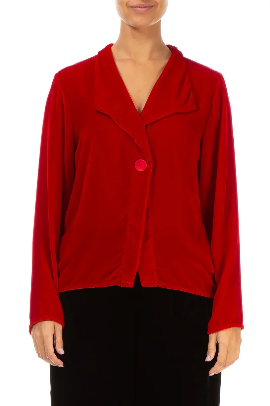 Single Button Red Silk Velvet Jacket Chenille Jacket Brocade Jacket Lace Jacket